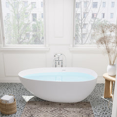 Altair Giotto 59" x 31" Solid Surface Soaking Bathtub in Matte White with Matte White Drain and Integrated Overflow