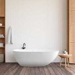 Altair Giotto 67" x 34" Solid Surface Soaking Bathtub in Matte White with Matte White Drain and Integrated Overflow