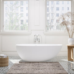 Altair Giotto 67" x 34" Solid Surface Soaking Bathtub in Matte White with Matte White Drain and Integrated Overflow