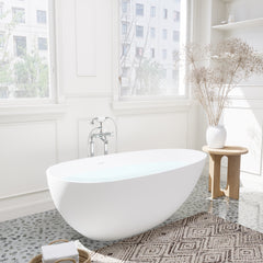 Altair Giotto 67" x 34" Solid Surface Soaking Bathtub in Matte White with Matte White Drain and Integrated Overflow