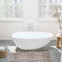 Altair Giotto 67" x 34" Solid Surface Soaking Bathtub in Matte White with Matte White Drain and Integrated Overflow