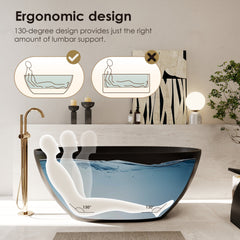 Altair Euston 55" x 30" Solid Surface Soaking Bathtub in Matte Black with Matte Black Drain and Integrated Overflow