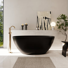 Altair Euston 55" x 30" Solid Surface Soaking Bathtub in Matte Black with Matte Black Drain and Integrated Overflow
