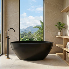 Altair Euston 55" x 30" Solid Surface Soaking Bathtub in Matte Black with Matte Black Drain and Integrated Overflow