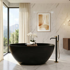 Altair Euston 55" x 30" Solid Surface Soaking Bathtub in Matte Black with Matte Black Drain and Integrated Overflow