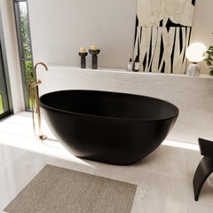 Altair Euston 55" x 30" Solid Surface Soaking Bathtub in Matte Black with Matte Black Drain and Integrated Overflow