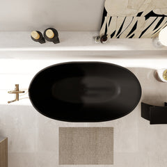 Altair Euston 55" x 30" Solid Surface Soaking Bathtub in Matte Black with Matte Black Drain and Integrated Overflow