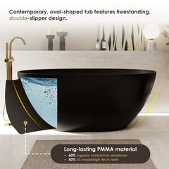 Altair Euston 55" x 30" Solid Surface Soaking Bathtub in Matte Black with Matte Black Drain and Integrated Overflow