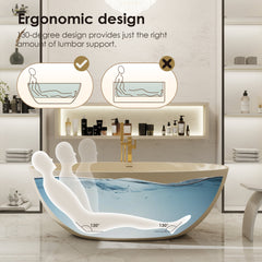 Altair Euston 65" x 30" Solid Surface Soaking Bathtub in Creamy Latte with Creamy Latte Drain and Integrated Overflow