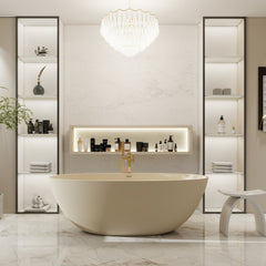 Altair Euston 65" x 30" Solid Surface Soaking Bathtub in Creamy Latte with Creamy Latte Drain and Integrated Overflow