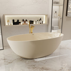 Altair Euston 65" x 30" Solid Surface Soaking Bathtub in Creamy Latte with Creamy Latte Drain and Integrated Overflow