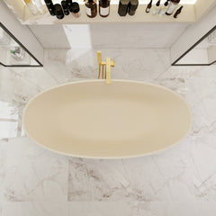Altair Euston 65" x 30" Solid Surface Soaking Bathtub in Creamy Latte with Creamy Latte Drain and Integrated Overflow