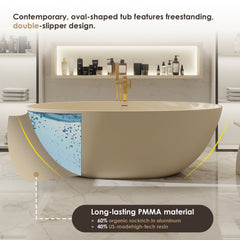 Altair Euston 65" x 30" Solid Surface Soaking Bathtub in Creamy Latte with Creamy Latte Drain and Integrated Overflow