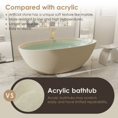 Altair Euston 65" x 30" Solid Surface Soaking Bathtub in Creamy Latte with Creamy Latte Drain and Integrated Overflow
