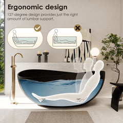 Altair Vespa 63" x 39" Solid Surface Soaking Bathtub in Matte Black with Matte Black Drain and Integrated Overflow