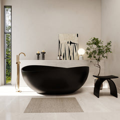 Altair Vespa 63" x 39" Solid Surface Soaking Bathtub in Matte Black with Matte Black Drain and Integrated Overflow