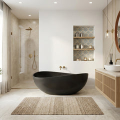 Altair Vespa 63" x 39" Solid Surface Soaking Bathtub in Matte Black with Matte Black Drain and Integrated Overflow