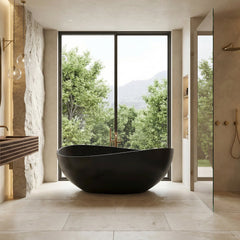 Altair Vespa 63" x 39" Solid Surface Soaking Bathtub in Matte Black with Matte Black Drain and Integrated Overflow
