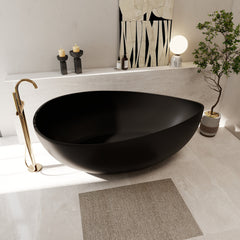 Altair Vespa 63" x 39" Solid Surface Soaking Bathtub in Matte Black with Matte Black Drain and Integrated Overflow