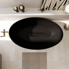 Altair Vespa 63" x 39" Solid Surface Soaking Bathtub in Matte Black with Matte Black Drain and Integrated Overflow