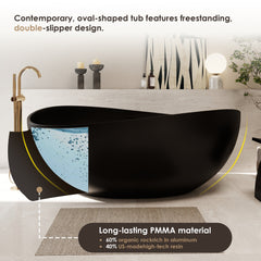 Altair Vespa 63" x 39" Solid Surface Soaking Bathtub in Matte Black with Matte Black Drain and Integrated Overflow