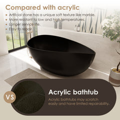 Altair Vespa 63" x 39" Solid Surface Soaking Bathtub in Matte Black with Matte Black Drain and Integrated Overflow