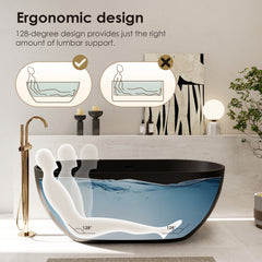 Altair Ryder 59" x 30" Solid Surface Soaking Bathtub in Matte Black with Matte Black Drain and Integrated Overflow