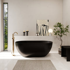 Altair Ryder 59" x 30" Solid Surface Soaking Bathtub in Matte Black with Matte Black Drain and Integrated Overflow