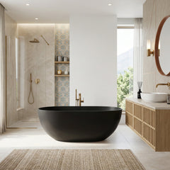 Altair Ryder 59" x 30" Solid Surface Soaking Bathtub in Matte Black with Matte Black Drain and Integrated Overflow