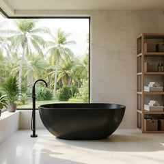 Altair Ryder 59" x 30" Solid Surface Soaking Bathtub in Matte Black with Matte Black Drain and Integrated Overflow