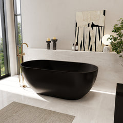 Altair Ryder 59" x 30" Solid Surface Soaking Bathtub in Matte Black with Matte Black Drain and Integrated Overflow