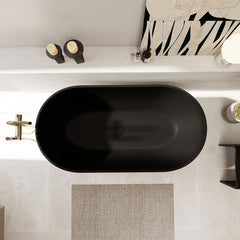 Altair Ryder 59" x 30" Solid Surface Soaking Bathtub in Matte Black with Matte Black Drain and Integrated Overflow