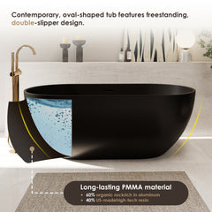 Altair Ryder 59" x 30" Solid Surface Soaking Bathtub in Matte Black with Matte Black Drain and Integrated Overflow