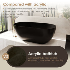 Altair Ryder 59" x 30" Solid Surface Soaking Bathtub in Matte Black with Matte Black Drain and Integrated Overflow