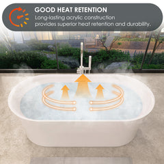 Altair Royce 67" x 32" Flatbottom Freestanding Acrylic Soaking Bathtub in Glossy White with Drain and Integrated Overflow