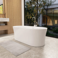 Altair Royce 67" x 32" Flatbottom Freestanding Acrylic Soaking Bathtub in Glossy White with Drain and Integrated Overflow