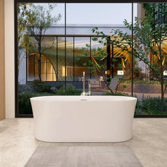 Altair Royce 67" x 32" Flatbottom Freestanding Acrylic Soaking Bathtub in Glossy White with Drain and Integrated Overflow