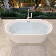Altair Royce 67" x 32" Flatbottom Freestanding Acrylic Soaking Bathtub in Glossy White with Drain and Integrated Overflow
