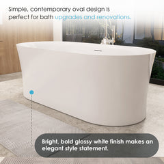 Altair Royce 67" x 32" Flatbottom Freestanding Acrylic Soaking Bathtub in Glossy White with Drain and Integrated Overflow
