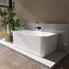 Altair Lilac 67" x 32" Flatbottom Freestanding Acrylic Soaking Bathtub in Glossy White with Drain and Integrated Overflow