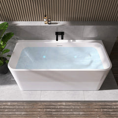 Altair Lilac 67" x 32" Flatbottom Freestanding Acrylic Soaking Bathtub in Glossy White with Drain and Integrated Overflow