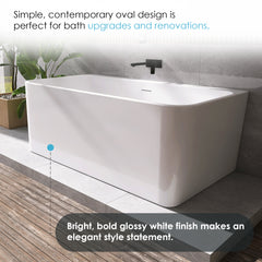 Altair Lilac 67" x 32" Flatbottom Freestanding Acrylic Soaking Bathtub in Glossy White with Drain and Integrated Overflow