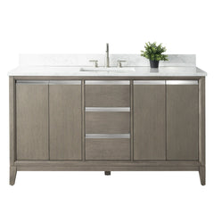 Vanity Art 60-Inch Small Bathroom Vanity: Single Sink, Ceramic Top, Soft-Closing Doors & Drawers, Solid Wood Frame - CVH60S