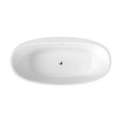 Altair Beyaz 59" x 32" Flatbottom Freestanding Acrylic Soaking Bathtub in Glossy White with Drain and Integrated Overflow