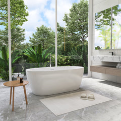 Altair Beyaz 59" x 32" Flatbottom Freestanding Acrylic Soaking Bathtub in Glossy White with Drain and Integrated Overflow