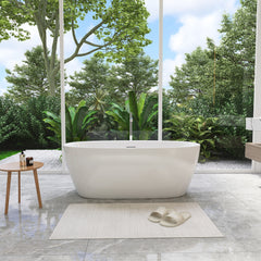 Altair Beyaz 59" x 32" Flatbottom Freestanding Acrylic Soaking Bathtub in Glossy White with Drain and Integrated Overflow