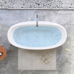 Altair Beyaz 59" x 32" Flatbottom Freestanding Acrylic Soaking Bathtub in Glossy White with Drain and Integrated Overflow