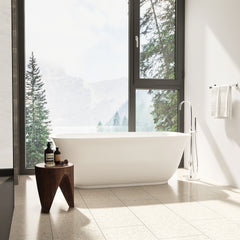 Altair Sarnia 59" x 32" Flatbottom Freestanding Acrylic Soaking Bathtub in Glossy White with Drain and Integrated Overflow