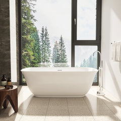 Altair Sarnia 59" x 32" Flatbottom Freestanding Acrylic Soaking Bathtub in Glossy White with Drain and Integrated Overflow