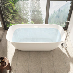 Altair Sarnia 59" x 32" Flatbottom Freestanding Acrylic Soaking Bathtub in Glossy White with Drain and Integrated Overflow